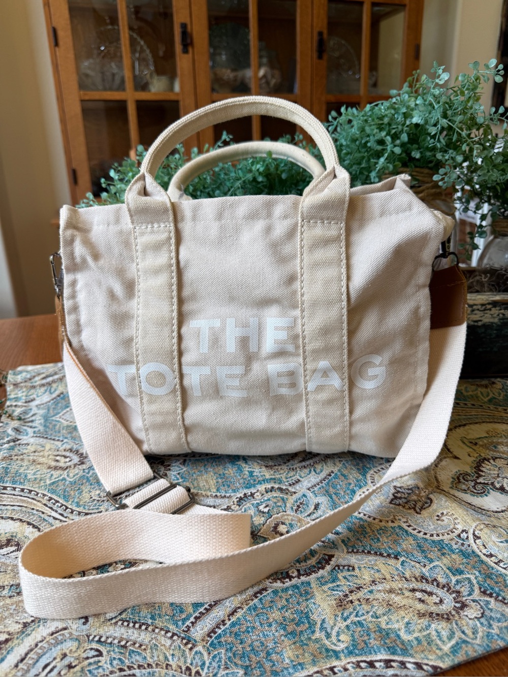 The Tote Bag Canvas Crossbody Tote Cream Mini Tote Bag Adjustable Strap